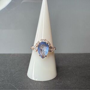 Elegant Lab Created Light Blue Quartz on a Rose Gold Plating Ring